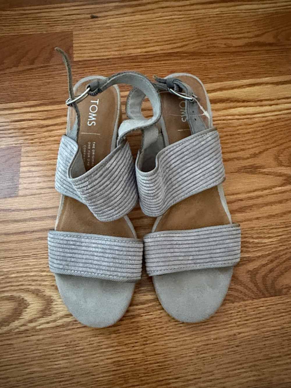 TOMS Light Gray Corduroy Strap Sandals - Women's, 6.5
